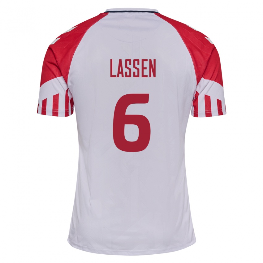 Herren Dänische Noah Lassen #6 Weiß Auswärtstrikot Trikot 24-26 T-Shirt Belgien