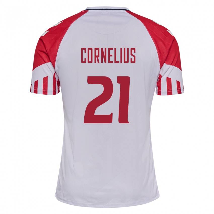 Herren Dänische Andreas Cornelius #21 Weiß Auswärtstrikot Trikot 24-26 T-Shirt Belgien