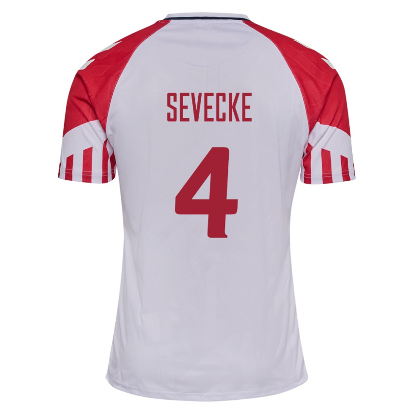 Herren Dänische Rikke Sevecke #4 Weiß Auswärtstrikot Trikot 24-26 T-Shirt Belgien