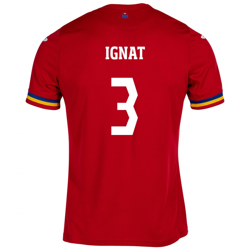 Herren Rumänische Cristian Ignat #3 Rot Auswärtstrikot Trikot 24-26 T-Shirt Belgien