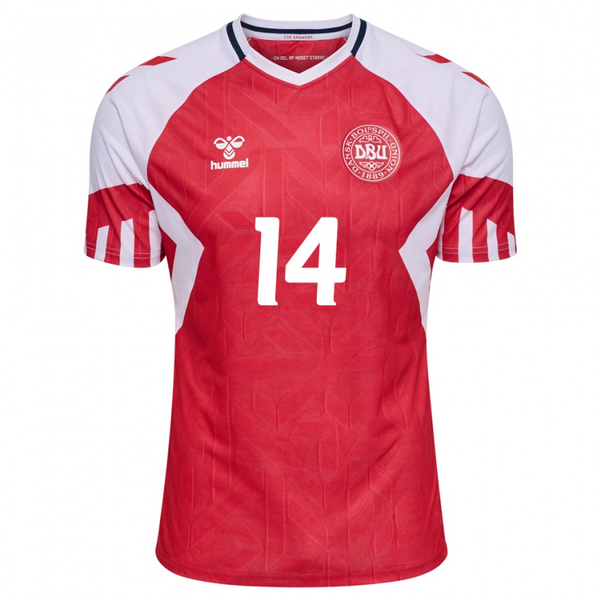 Damen Dänische Matilde Lundorf #14 Rot Heimtrikot Trikot 24-26 T-Shirt Belgien