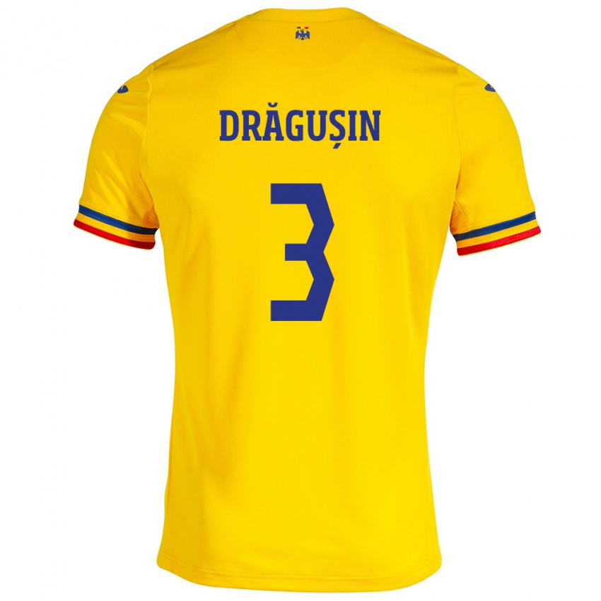 Damen Rumänische Radu Drăgușin #3 Gelb Heimtrikot Trikot 24-26 T-Shirt Belgien