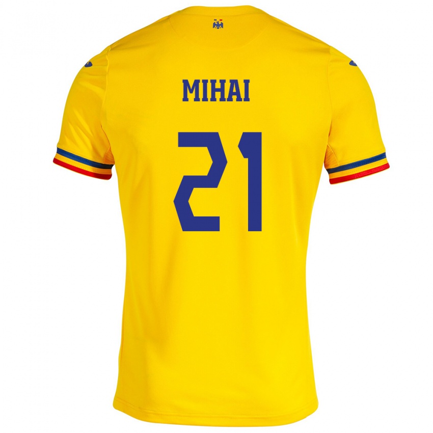 Dames Roemenië Cristian Mihai #21 Geel Thuisshirt Thuistenue 24-26 T-Shirt België