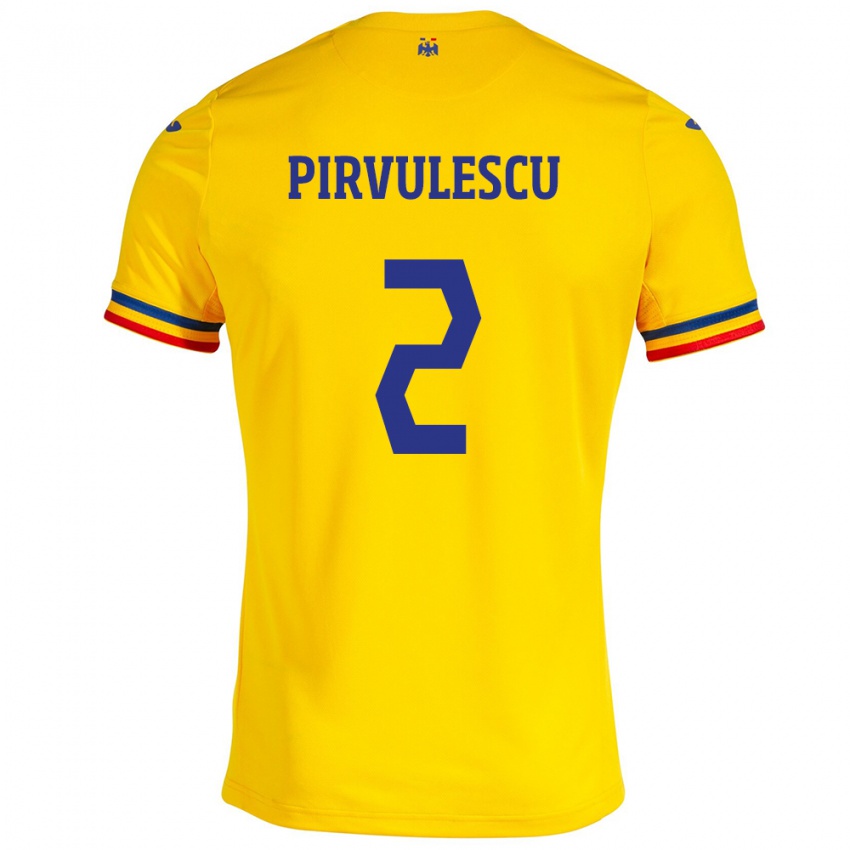 Dames Roemenië Sergiu Pîrvulescu #2 Geel Thuisshirt Thuistenue 24-26 T-Shirt België