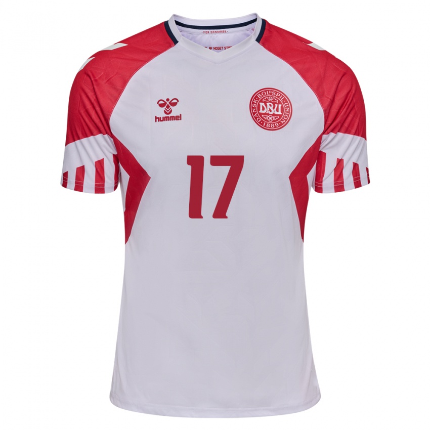 Damen Dänische Nicolas Madsen #17 Weiß Auswärtstrikot Trikot 24-26 T-Shirt Belgien