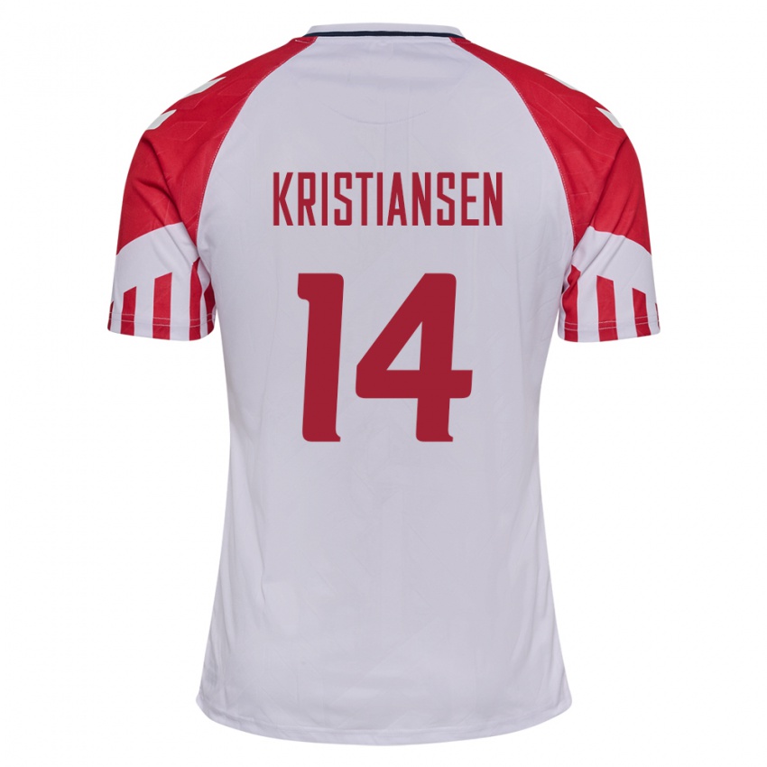 Damen Dänische Victor Kristiansen #14 Weiß Auswärtstrikot Trikot 24-26 T-Shirt Belgien