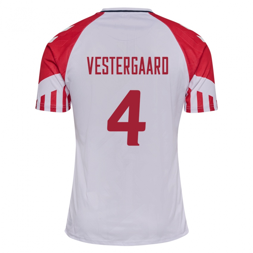 Damen Dänische Jannik Vestergaard #4 Weiß Auswärtstrikot Trikot 24-26 T-Shirt Belgien