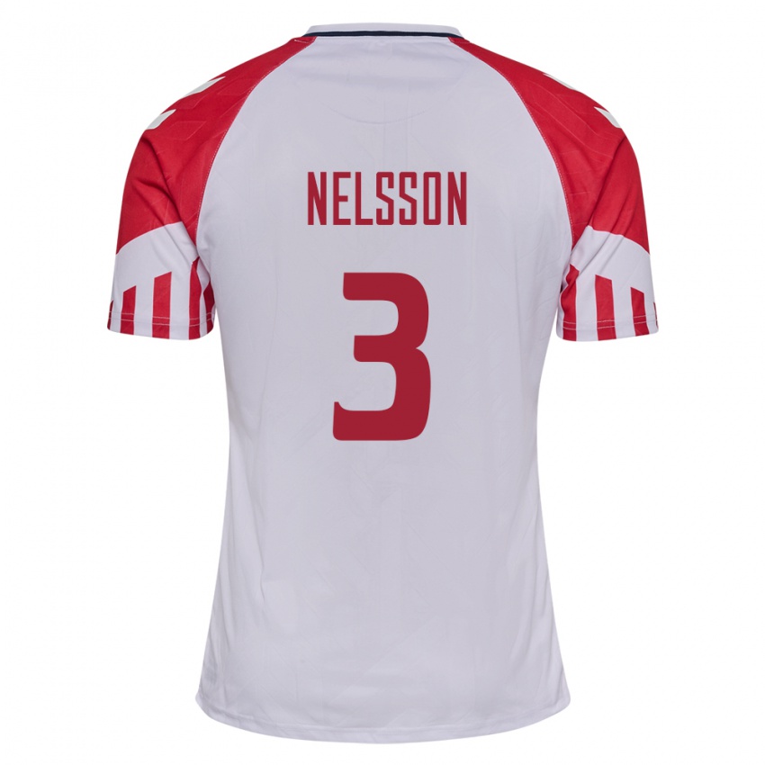 Damen Dänische Victor Nelsson #3 Weiß Auswärtstrikot Trikot 24-26 T-Shirt Belgien