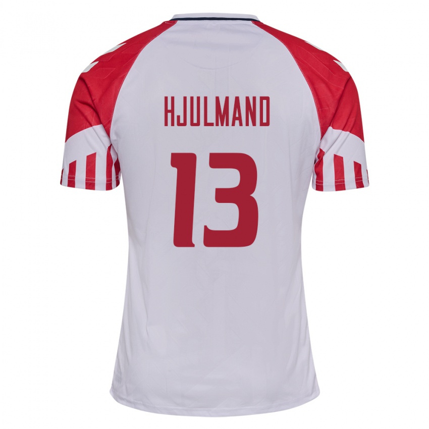 Damen Dänische Morten Hjulmand #13 Weiß Auswärtstrikot Trikot 24-26 T-Shirt Belgien