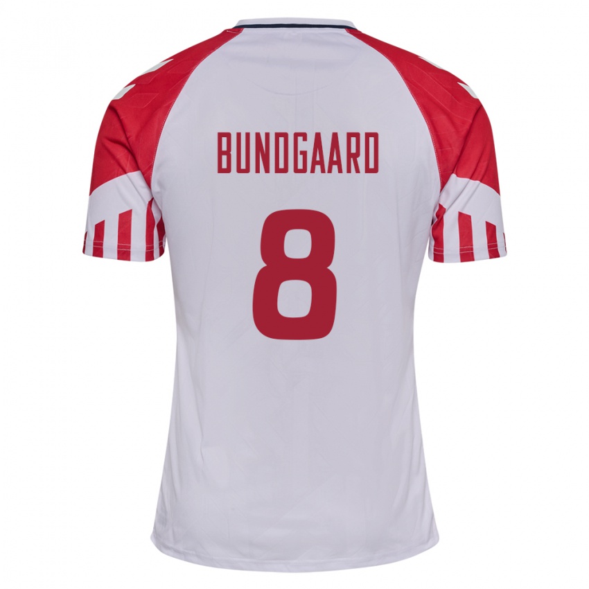 Damen Dänische Filip Bundgaard #8 Weiß Auswärtstrikot Trikot 24-26 T-Shirt Belgien