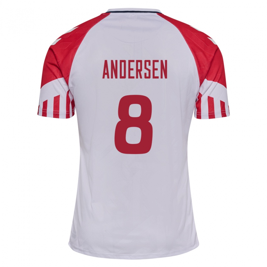 Damen Dänische Silas Andersen #8 Weiß Auswärtstrikot Trikot 24-26 T-Shirt Belgien