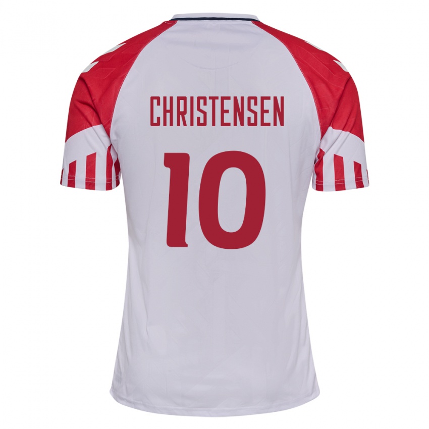 Damen Dänische Gustav Christensen #10 Weiß Auswärtstrikot Trikot 24-26 T-Shirt Belgien