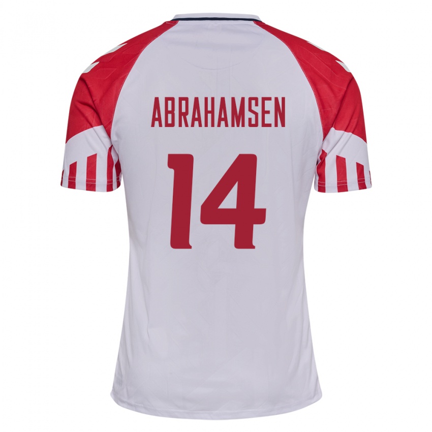 Damen Dänische Mads Abrahamsen #14 Weiß Auswärtstrikot Trikot 24-26 T-Shirt Belgien