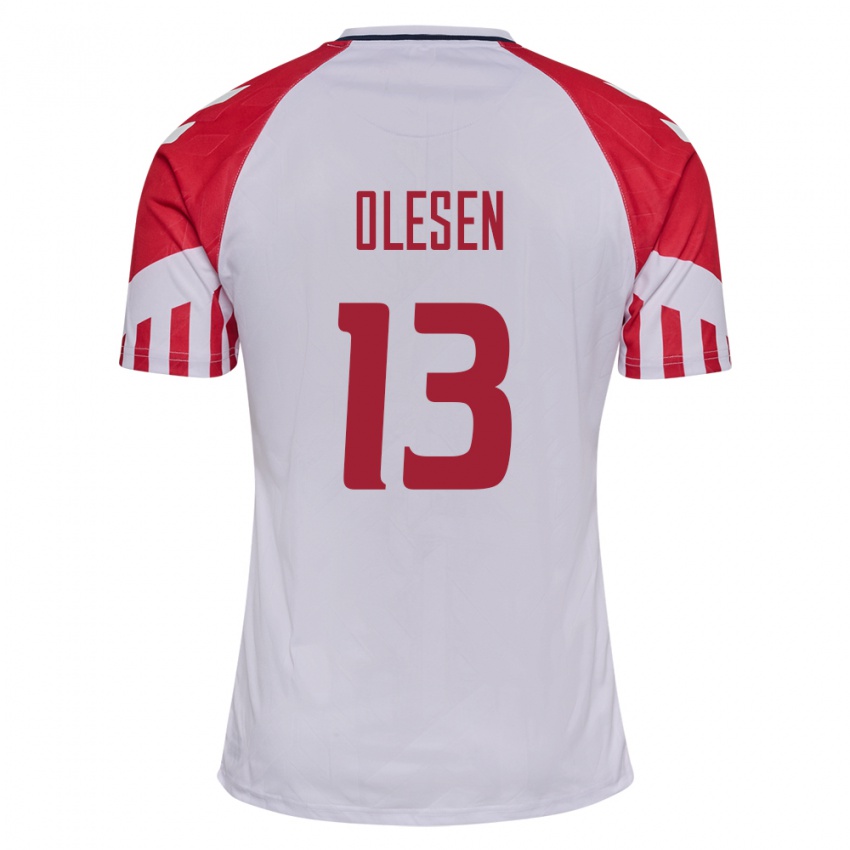 Damen Dänische Karoline Olesen #13 Weiß Auswärtstrikot Trikot 24-26 T-Shirt Belgien