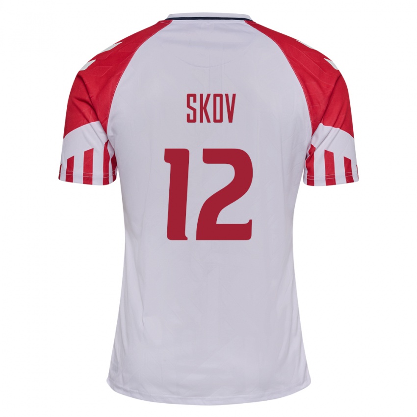 Damen Dänische Robert Skov #12 Weiß Auswärtstrikot Trikot 24-26 T-Shirt Belgien