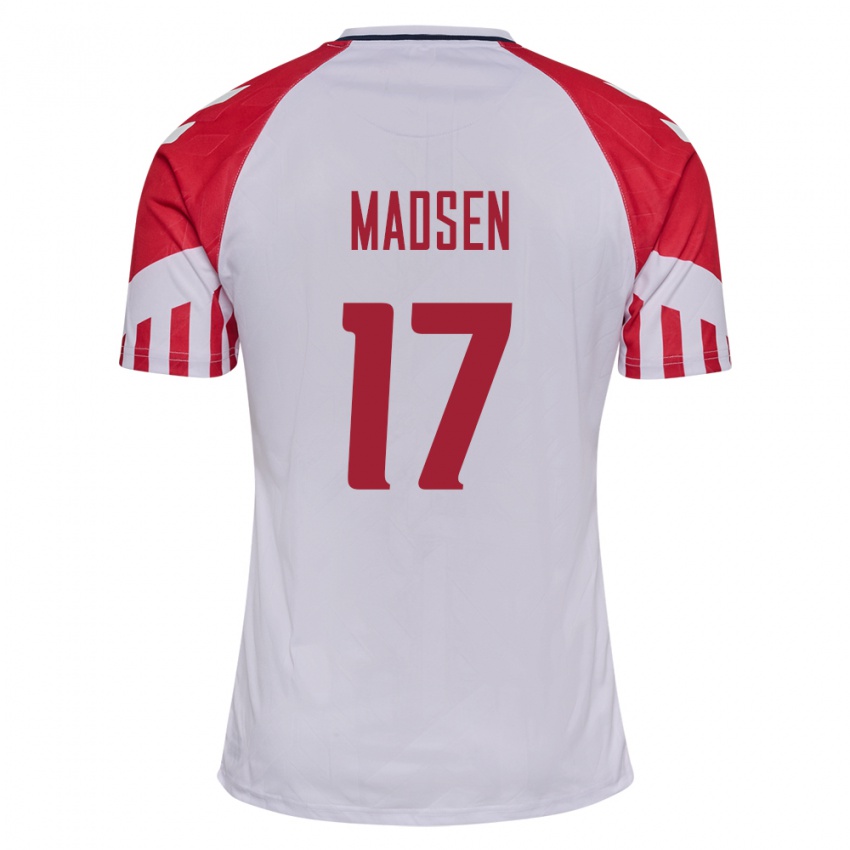 Damen Dänische Nicolas Madsen #17 Weiß Auswärtstrikot Trikot 24-26 T-Shirt Belgien