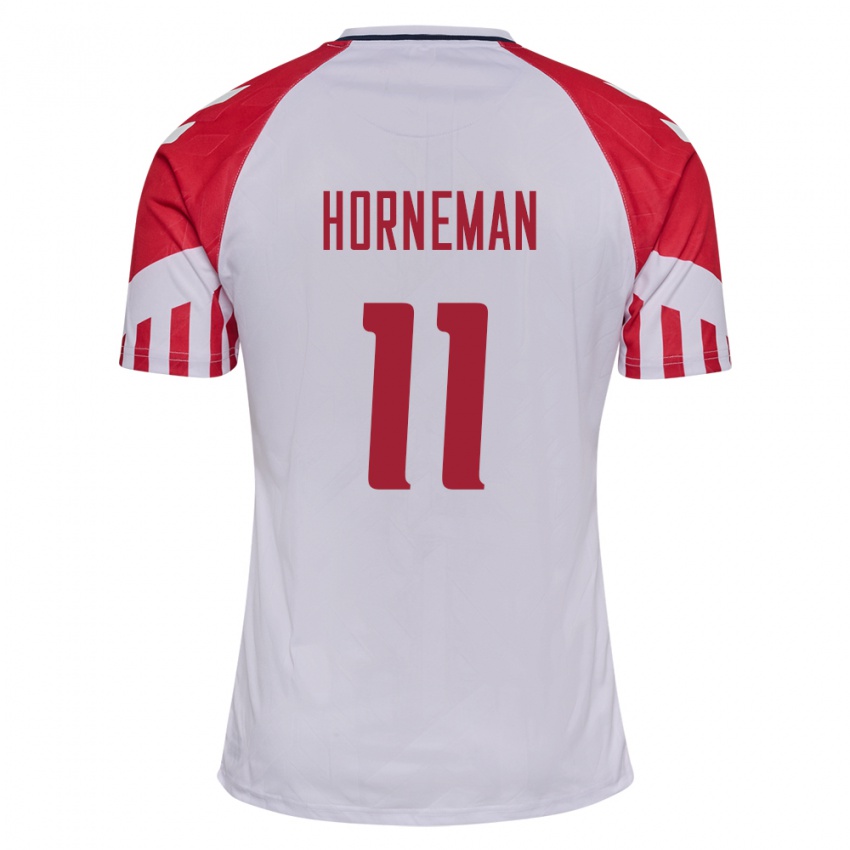 Damen Dänische Charly Horneman #11 Weiß Auswärtstrikot Trikot 24-26 T-Shirt Belgien