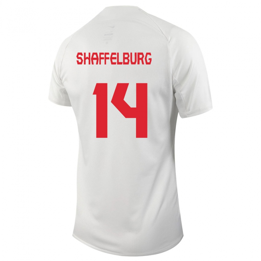 Damen Kanadische Jacob Shaffelburg #14 Weiß Auswärtstrikot Trikot 24-26 T-Shirt Belgien