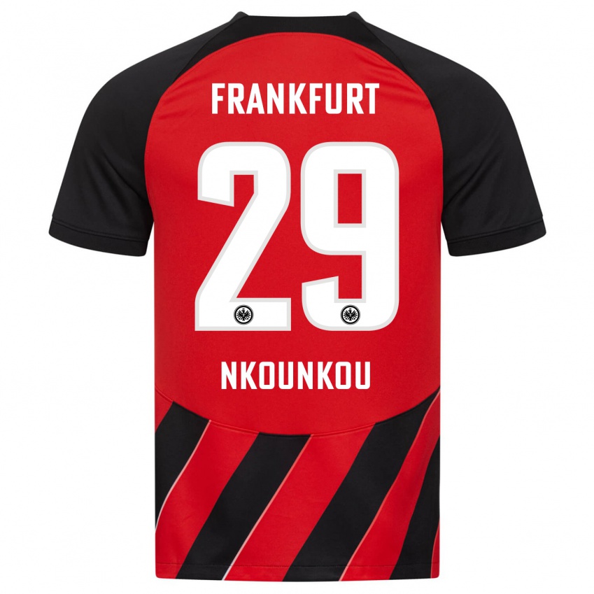 Kinder Niels Nkounkou #29 Rot Schwarz Heimtrikot Trikot 2023/24 T-Shirt Belgien