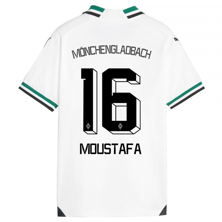 Enfant Maillot Moustafa Ashraf Moustafa #16 Blanc Vert Tenues Domicile 2023/24 T-Shirt Belgique