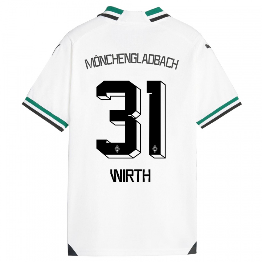 Enfant Maillot Linus Wirth #31 Blanc Vert Tenues Domicile 2023/24 T-Shirt Belgique