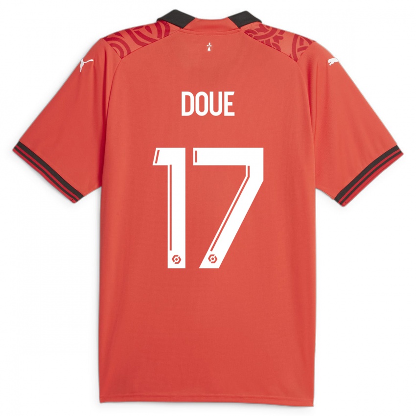 Enfant Maillot Guéla Doué #17 Rouge Tenues Domicile 2023/24 T-Shirt Belgique