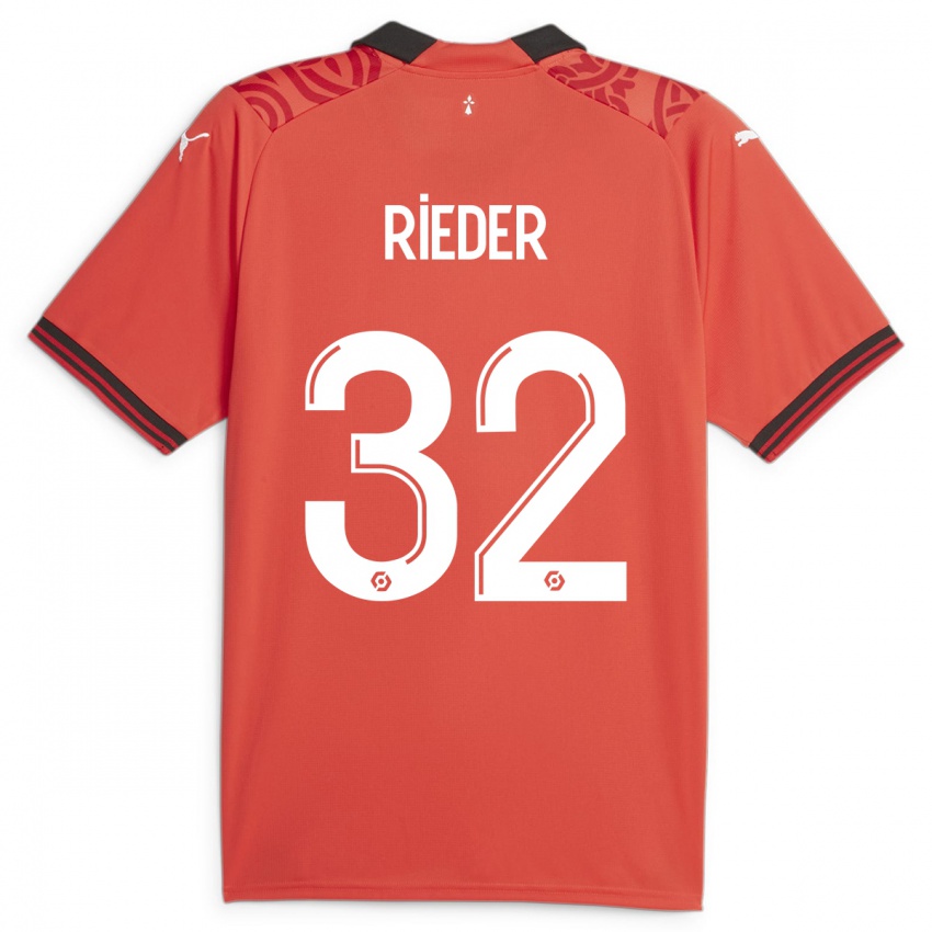 Enfant Maillot Fabian Rieder #32 Rouge Tenues Domicile 2023/24 T-Shirt Belgique