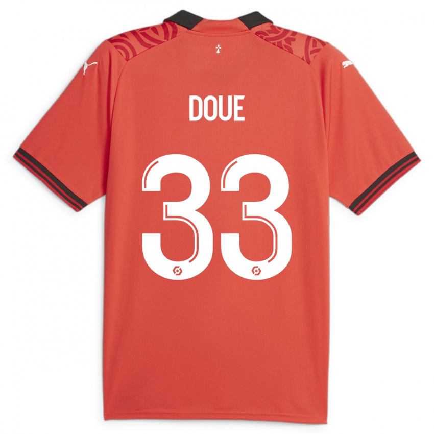 Enfant Maillot Désiré Doué #33 Rouge Tenues Domicile 2023/24 T-Shirt Belgique