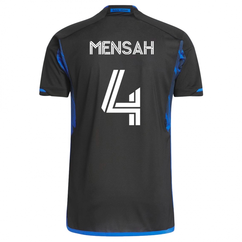 Enfant Maillot Jonathan Mensah #4 Bleu Noir Tenues Domicile 2023/24 T-Shirt Belgique