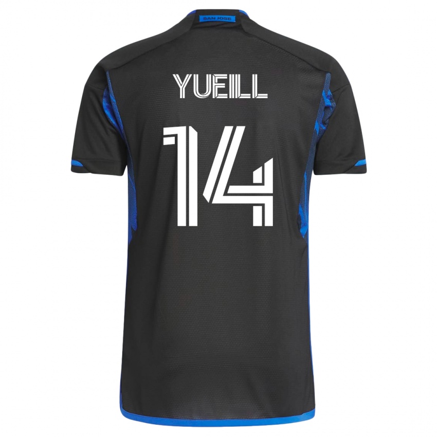 Enfant Maillot Jackson Yueill #14 Bleu Noir Tenues Domicile 2023/24 T-Shirt Belgique