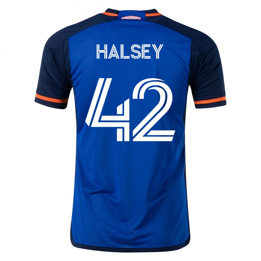 Kinderen Bret Halsey #42 Blauw Thuisshirt Thuistenue 2023/24 T-Shirt België