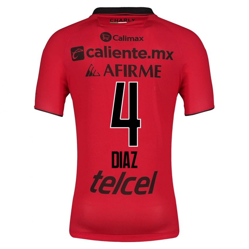 Enfant Maillot Nicolás Díaz #4 Rouge Tenues Domicile 2023/24 T-Shirt Belgique