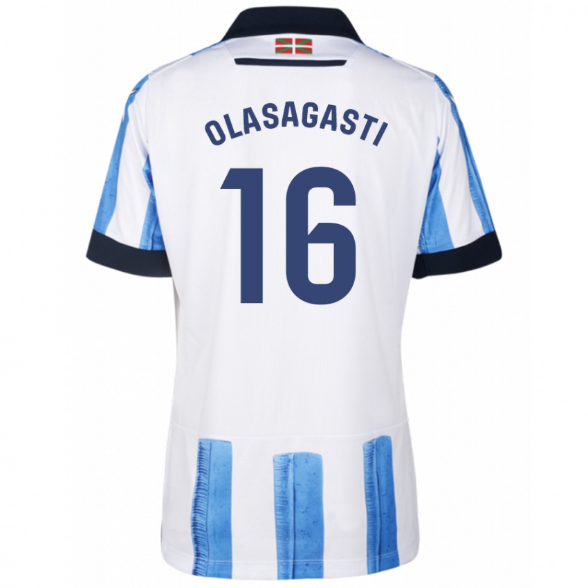 Kinderen Jon Ander Olasagasti #16 Blauw Wit Thuisshirt Thuistenue 2023/24 T-Shirt België