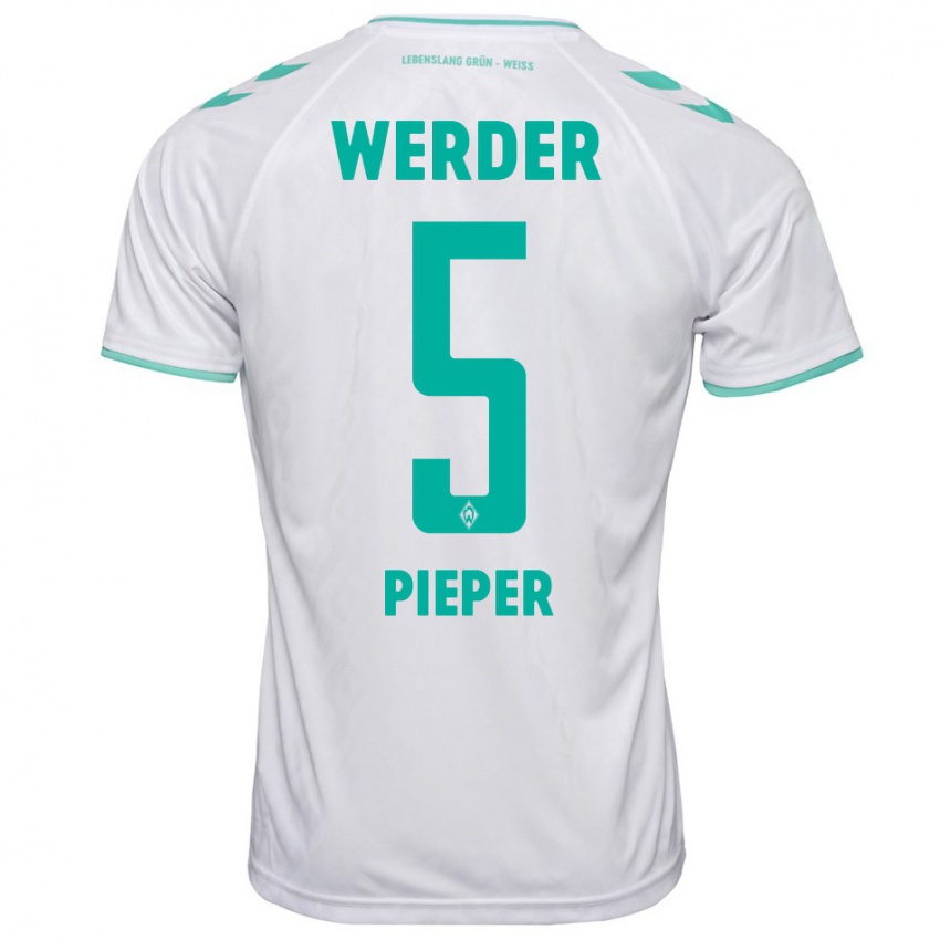Kinder Amos Pieper #5 Weiß Auswärtstrikot Trikot 2023/24 T-Shirt Belgien