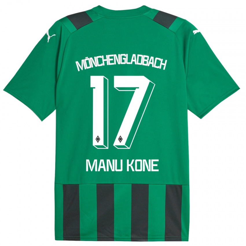 Kinder Manu Koné #17 Schwarz Grün Auswärtstrikot Trikot 2023/24 T-Shirt Belgien