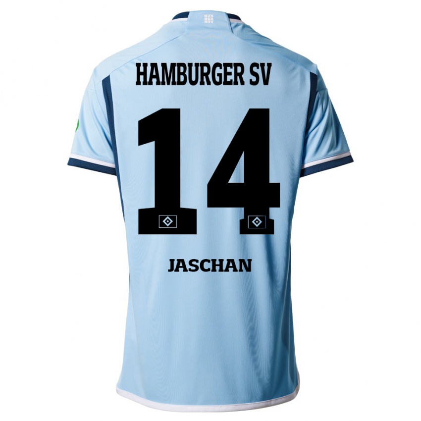 Kinder Endrik Jaschan #14 Blau Auswärtstrikot Trikot 2023/24 T-Shirt Belgien