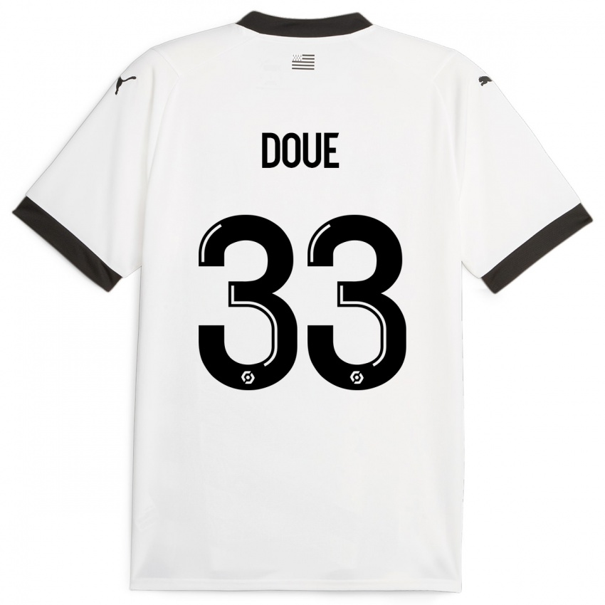 Kinder Désiré Doué #33 Weiß Auswärtstrikot Trikot 2023/24 T-Shirt Belgien