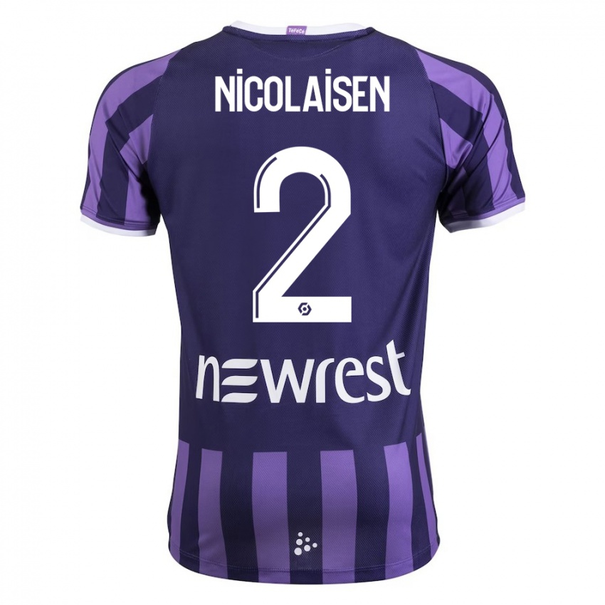 Kinder Rasmus Nicolaisen #2 Lila Auswärtstrikot Trikot 2023/24 T-Shirt Belgien