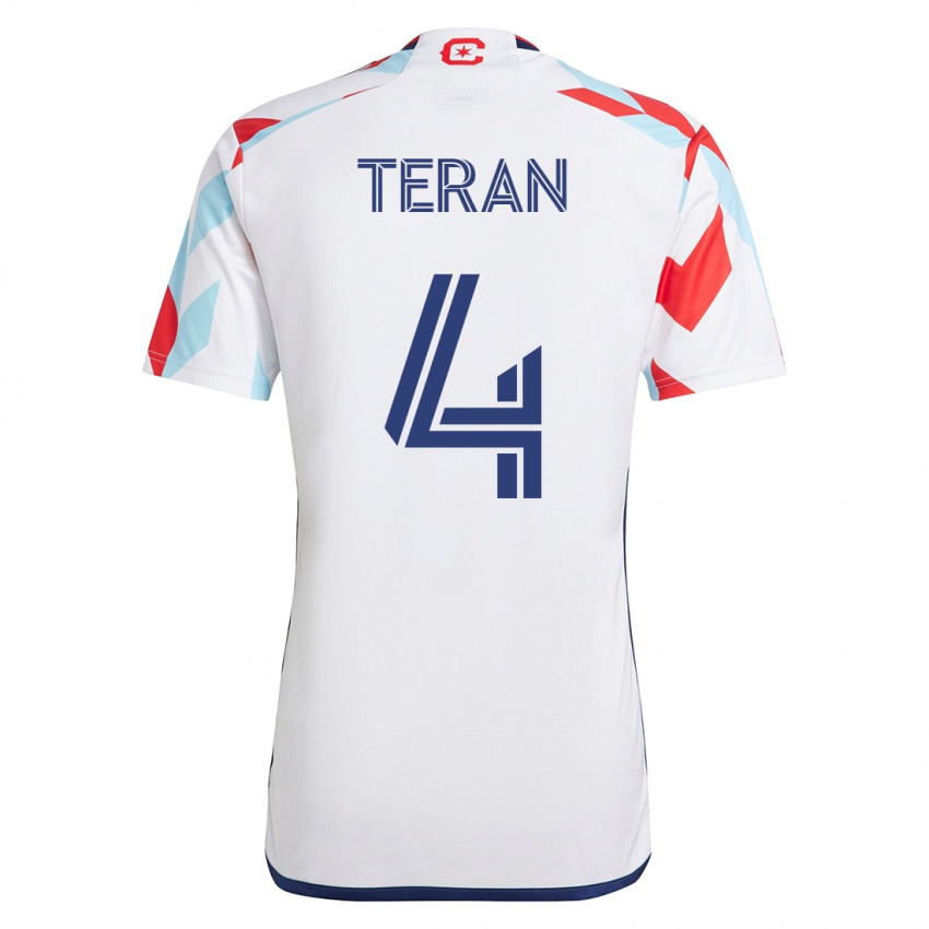 Kinder Carlos Terán #4 Weiß Blau Auswärtstrikot Trikot 2023/24 T-Shirt Belgien