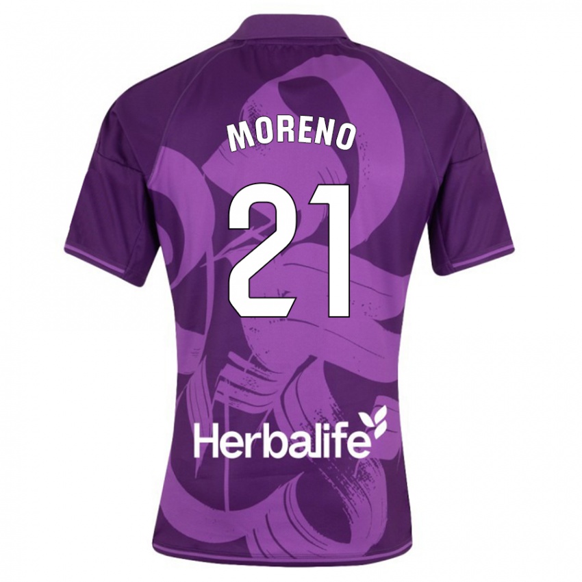 Kinder Xavi Moreno #21 Violett Auswärtstrikot Trikot 2023/24 T-Shirt Belgien