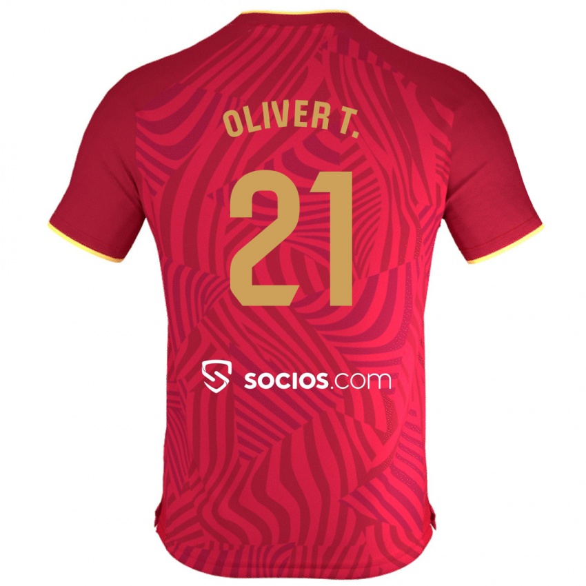 Kinder Óliver Torres #21 Rot Auswärtstrikot Trikot 2023/24 T-Shirt Belgien