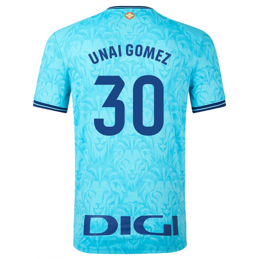 Kinder Unai Gómez #30 Himmelblau Auswärtstrikot Trikot 2023/24 T-Shirt Belgien