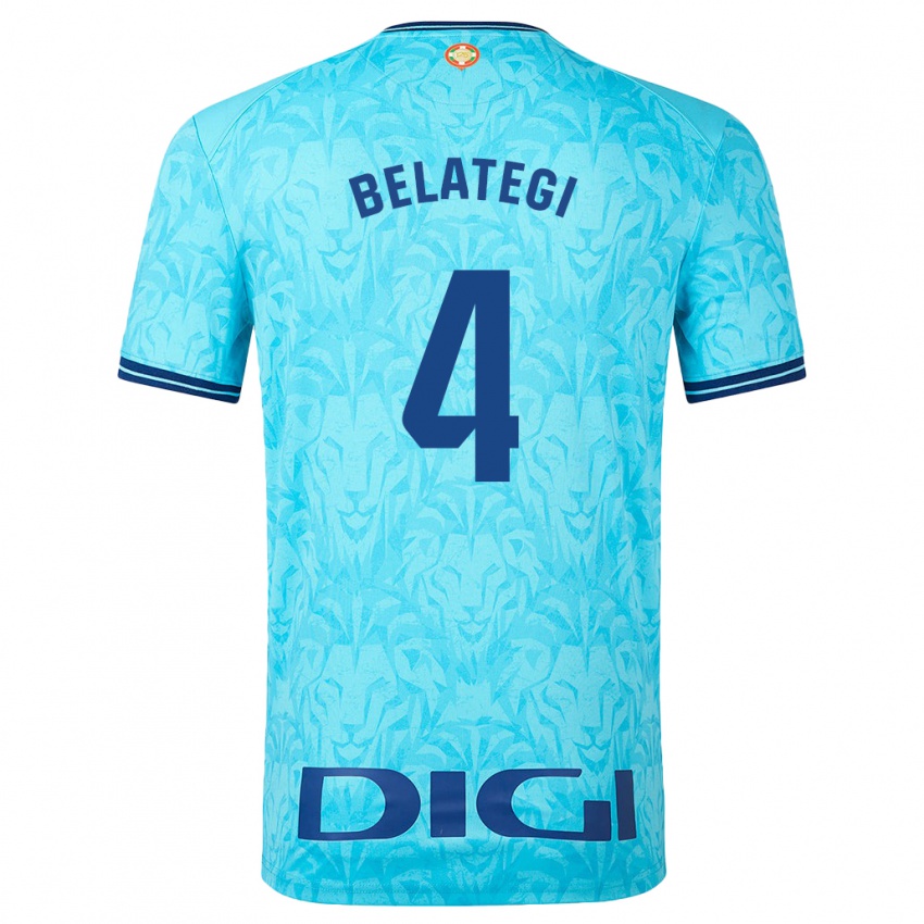 Enfant Maillot Danel Belategi #4 Bleu Ciel Tenues Extérieur 2023/24 T-Shirt Belgique