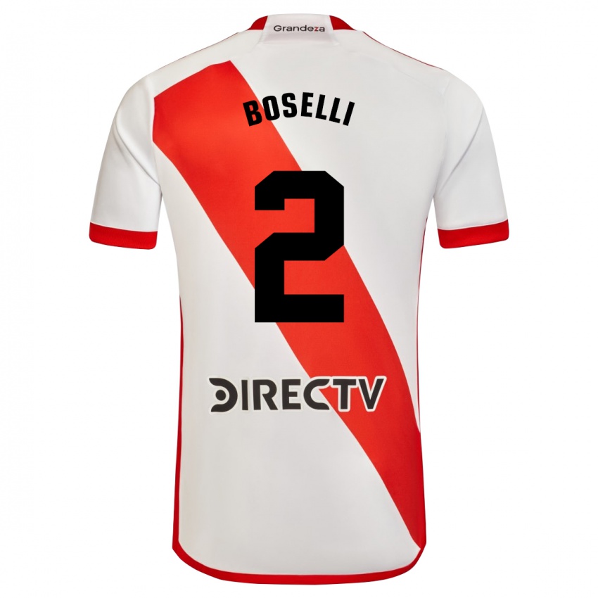 Homme Maillot Sebastián Boselli #2 Blanc Rouge Tenues Domicile 2023/24 T-Shirt Belgique