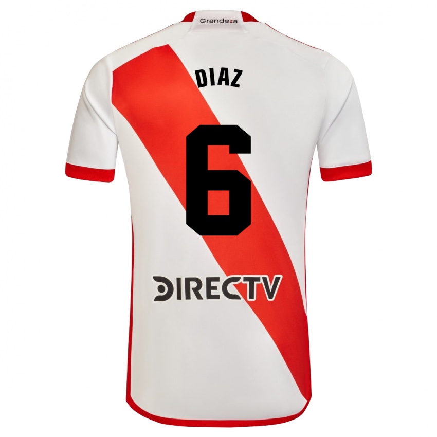 Homme Maillot Milagros Díaz #6 Blanc Rouge Tenues Domicile 2023/24 T-Shirt Belgique