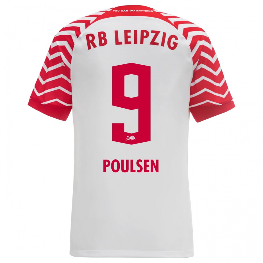Homme Maillot Yussuf Poulsen #9 Blanc Tenues Domicile 2023/24 T-Shirt Belgique
