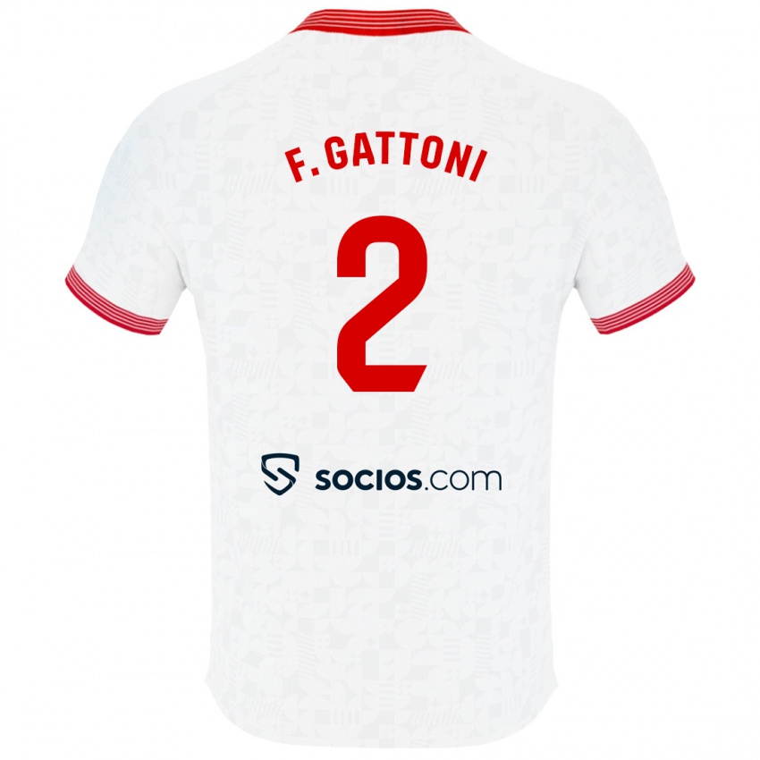 Homme Maillot Federico Gattoni #2 Blanc Tenues Domicile 2023/24 T-Shirt Belgique