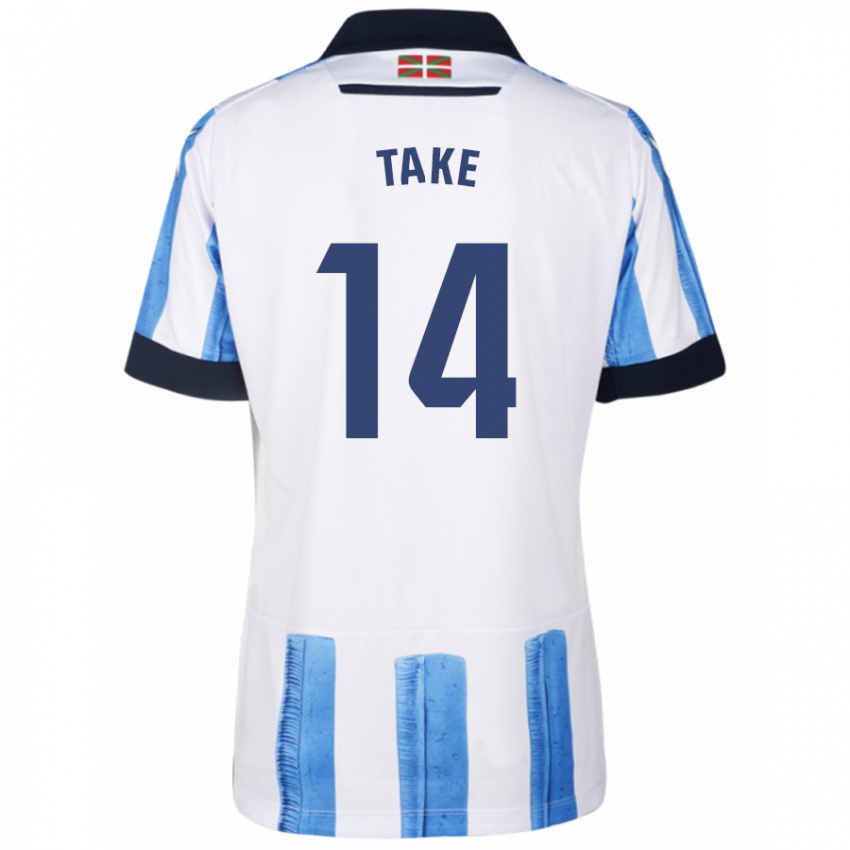 Herren Takefusa Kubo #14 Blau Weiss Heimtrikot Trikot 2023/24 T-Shirt Belgien