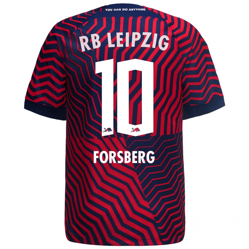 Herren Emil Forsberg #10 Blau Rot Auswärtstrikot Trikot 2023/24 T-Shirt Belgien
