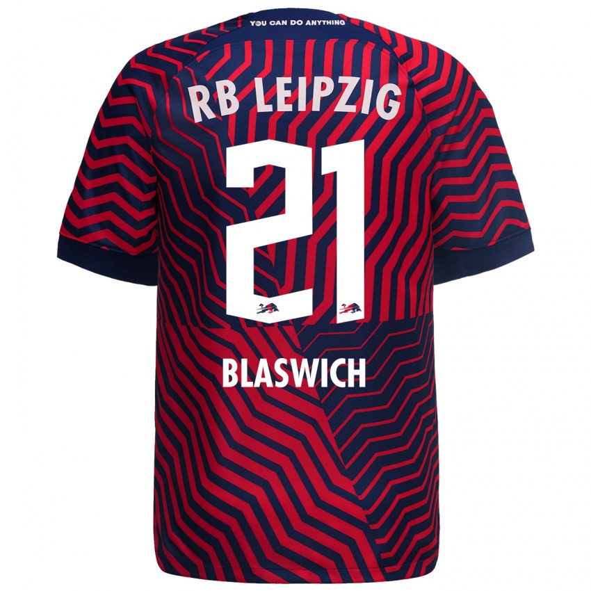 Herren Janis Blaswich #21 Blau Rot Auswärtstrikot Trikot 2023/24 T-Shirt Belgien
